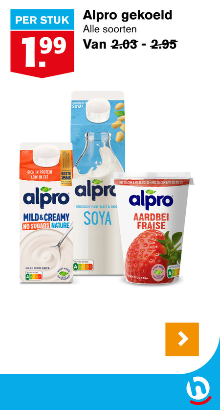 Alpro   soja melk, soja yoghurt folder aanbieding bij  Hoogvliet - details