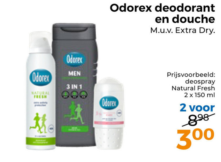 Odorex   douchegel, deodorant folder aanbieding bij  Trekpleister - details