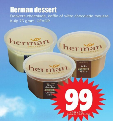 HERMAN   chocolademousse, toetje folder aanbieding bij  Dirk - details