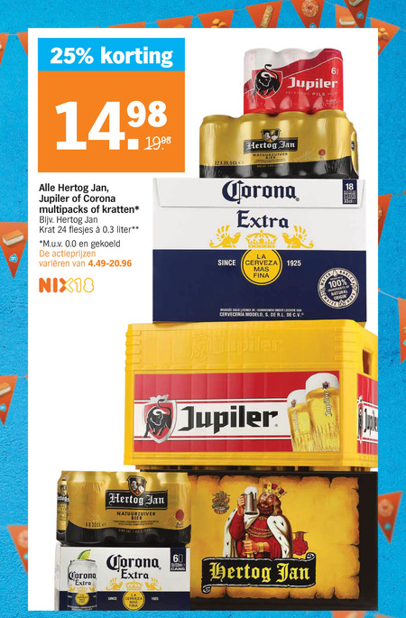 Corona   blikje bier, krat bier folder aanbieding bij  Albert Heijn - details
