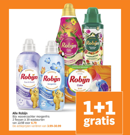 Robijn   wasverzachter, wasmiddel folder aanbieding bij  Albert Heijn - details