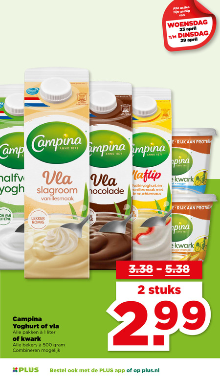Campina   yoghurt, vla folder aanbieding bij  Plus - details