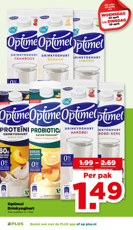 Optimel   drinkyoghurt folder aanbieding bij  Plus - details