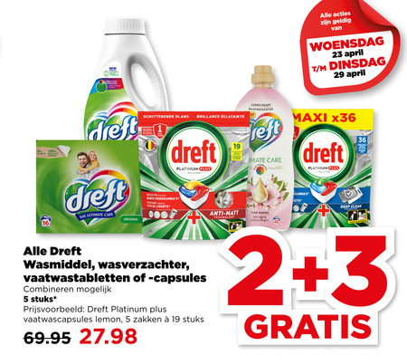 Dreft   wasverzachter, vaatwasmiddel folder aanbieding bij  Plus - details