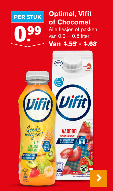 Optimel   chocolademelk, drinkyoghurt folder aanbieding bij  Hoogvliet - details