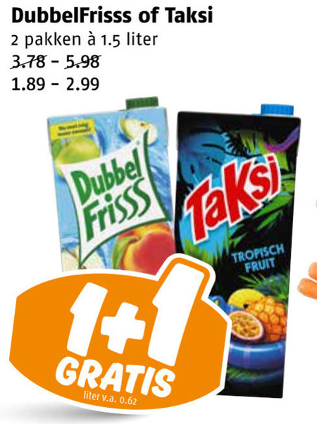 Dubbelfrisss   fruitdrank folder aanbieding bij  Poiesz - details