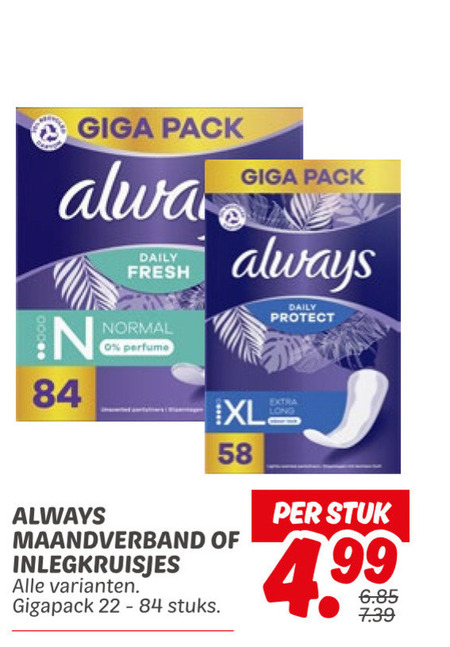 Always   maandverband, inlegkruisjes folder aanbieding bij  Dekamarkt - details