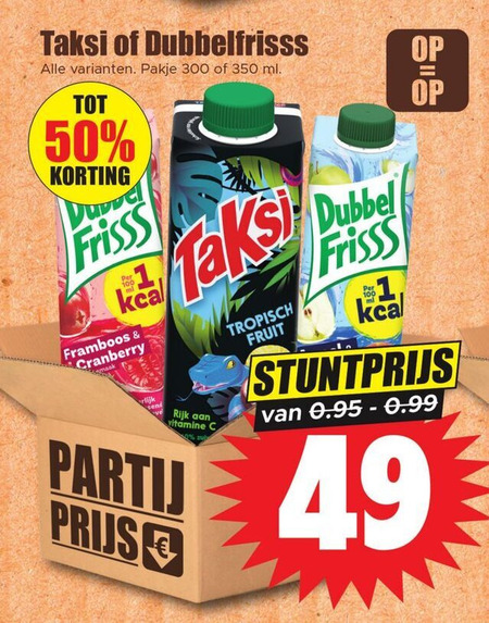 Taksi   fruitdrank folder aanbieding bij  Dirk - details