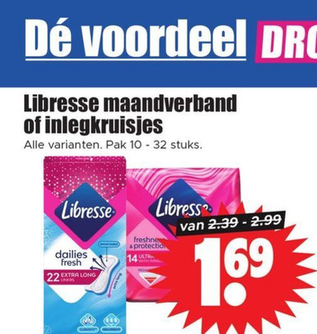 Libresse   maandverband, inlegkruisjes folder aanbieding bij  Dirk - details