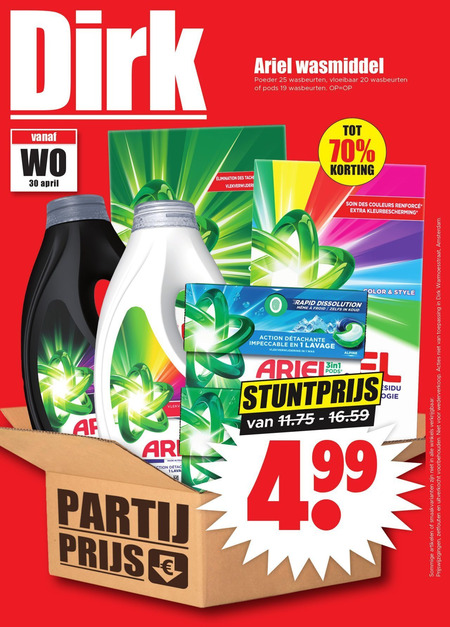 Ariel   wasmiddel folder aanbieding bij  Dirk - details