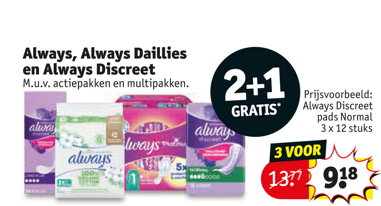 Always   inlegkruisjes, maandverband folder aanbieding bij  Kruidvat - details