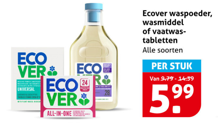 Ecover   wasmiddel, vaatwasmiddel folder aanbieding bij  Hoogvliet - details