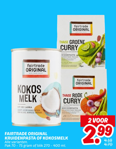 Fair Trade Original   kokosmelk, boemboe folder aanbieding bij  Dekamarkt - details