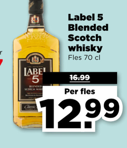 Label 5   whisky folder aanbieding bij  Plus - details