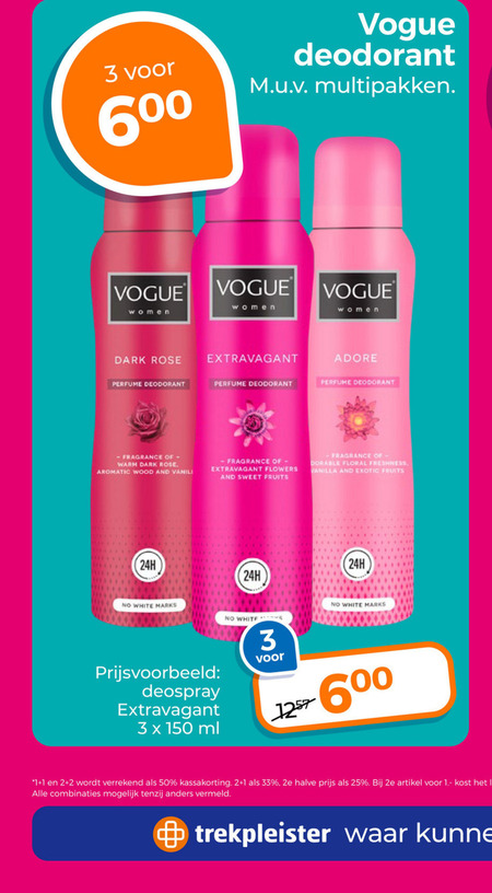 Vogue   deodorant folder aanbieding bij  Trekpleister - details
