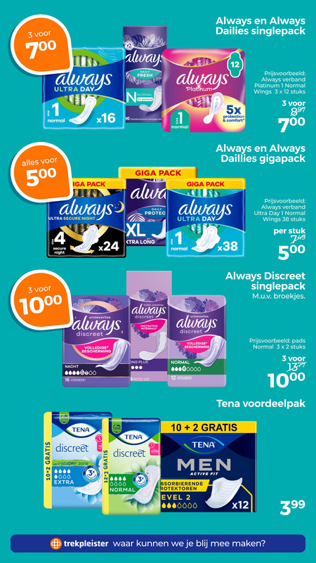 Always   maandverband, incontinentieverband folder aanbieding bij  Trekpleister - details
