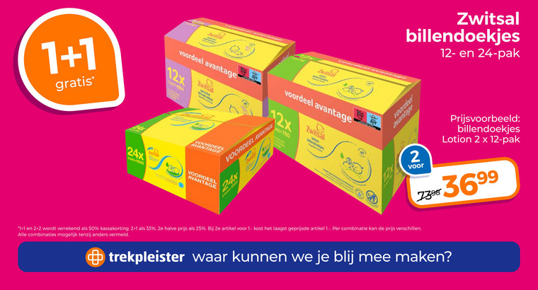 Zwitsal   billendoekjes folder aanbieding bij  Trekpleister - details