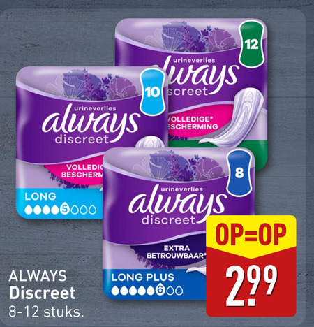 Always   maandverband, inlegkruisjes folder aanbieding bij  Aldi - details