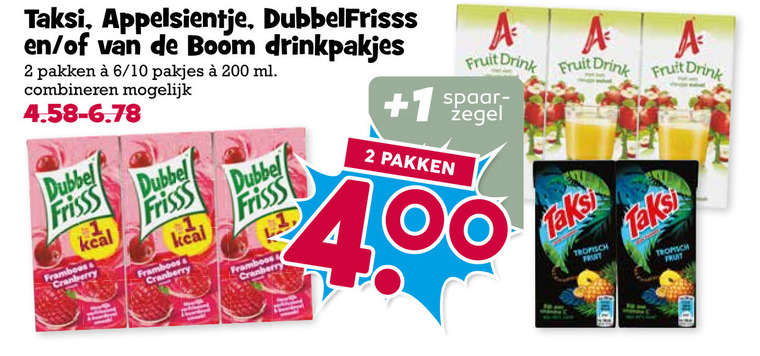 Dubbelfrisss   fruitdrank folder aanbieding bij  Boons Markt - details