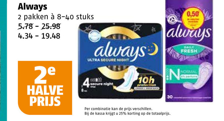 Always   maandverband, inlegkruisjes folder aanbieding bij  Poiesz - details