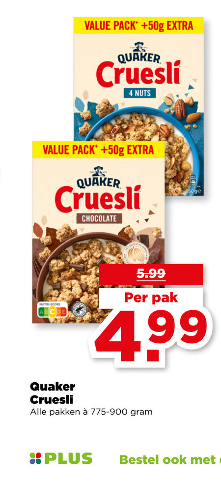 Quaker   cruesli folder aanbieding bij  Plus - details