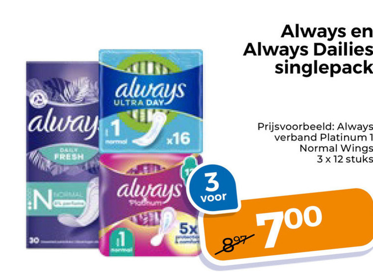 Always   maandverband, incontinentieverband folder aanbieding bij  Trekpleister - details