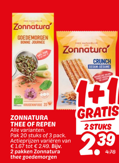 Zonnatura   thee, mueslireep folder aanbieding bij  Dekamarkt - details