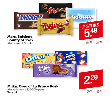 Snickers   chocoladereep, biscuits folder aanbieding bij  Coop - details