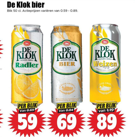 Klok   blikje bier folder aanbieding bij  Dirk - details