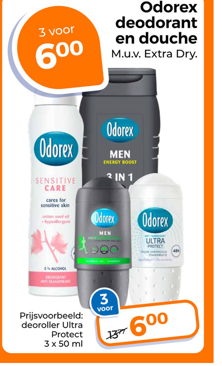 Odorex   douchegel, deodorant folder aanbieding bij  Trekpleister - details