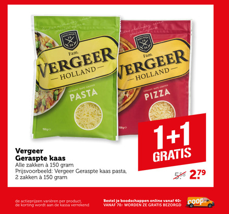 Vergeer   geraspte kaas folder aanbieding bij  Coop - details