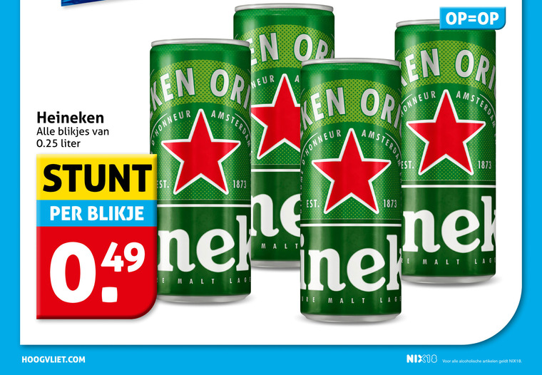 Heineken   blikje bier folder aanbieding bij  Hoogvliet - details