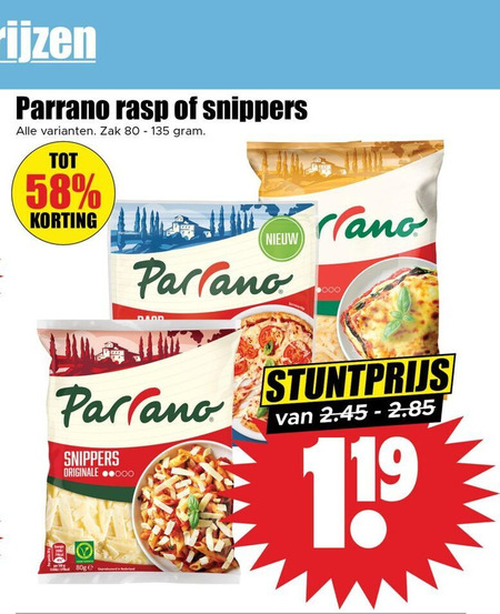 Parrano   geraspte kaas folder aanbieding bij  Dirk - details