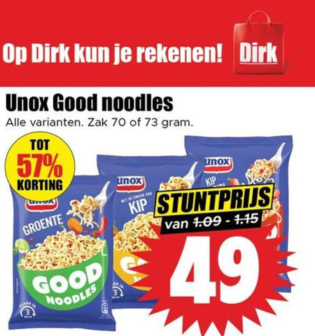 Unox   noodles folder aanbieding bij  Dirk - details