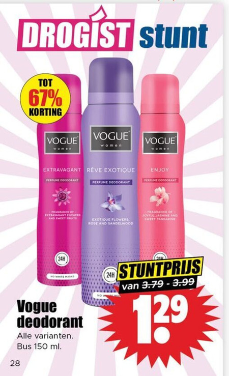 Vogue   deodorant folder aanbieding bij  Dirk - details