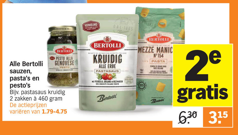 Bertolli   pesto, pasta folder aanbieding bij  Albert Heijn - details