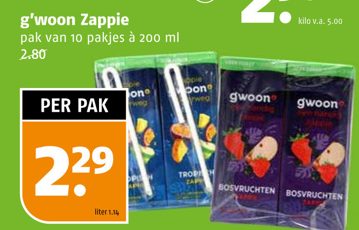Gwoon   fruitdrank folder aanbieding bij  Poiesz - details