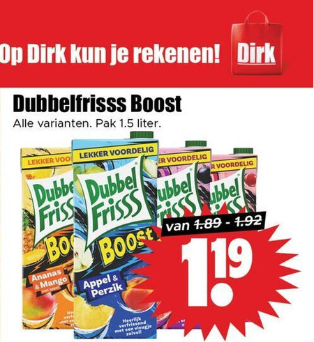 Dubbelfrisss   fruitdrank folder aanbieding bij  Dirk - details