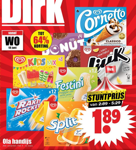 Ola   ijslollies folder aanbieding bij  Dirk - details