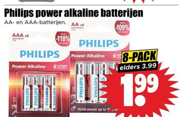 Philips   batterij folder aanbieding bij  Dirk - details