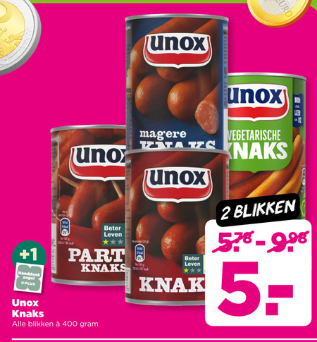 Unox   knakworst folder aanbieding bij  Plus - details