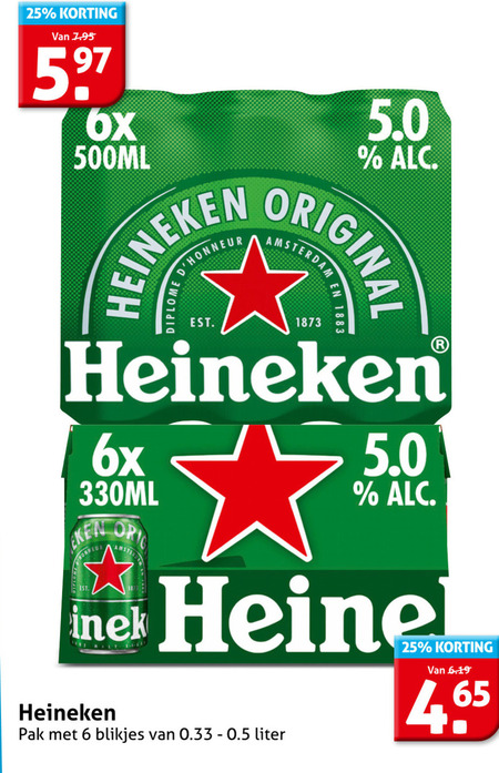 Heineken   blikje bier folder aanbieding bij  Hoogvliet - details