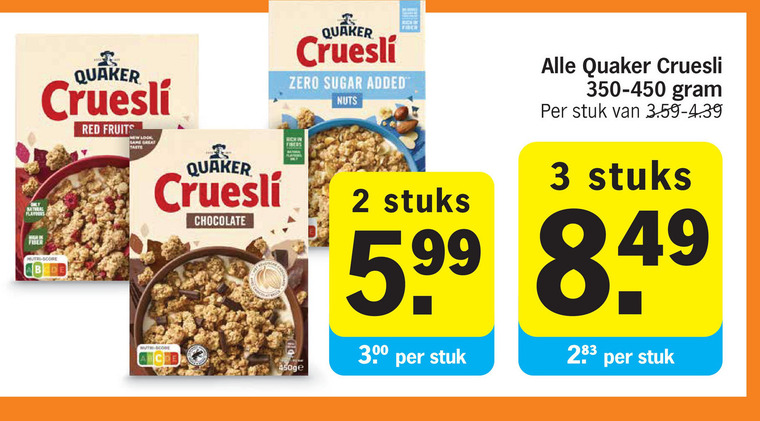 Quaker   cruesli folder aanbieding bij  Albert Heijn - details
