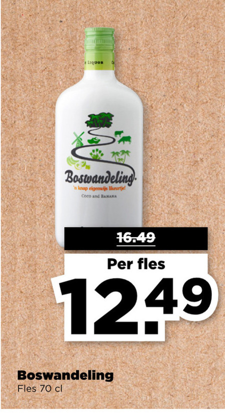 Boswandeling   likeur folder aanbieding bij  Plus - details