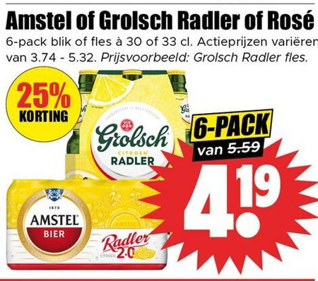 Amstel   radler bier folder aanbieding bij  Dirk - details