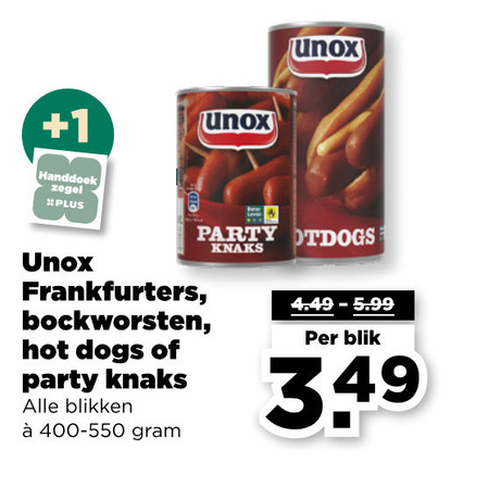 Unox   knakworst folder aanbieding bij  Plus - details