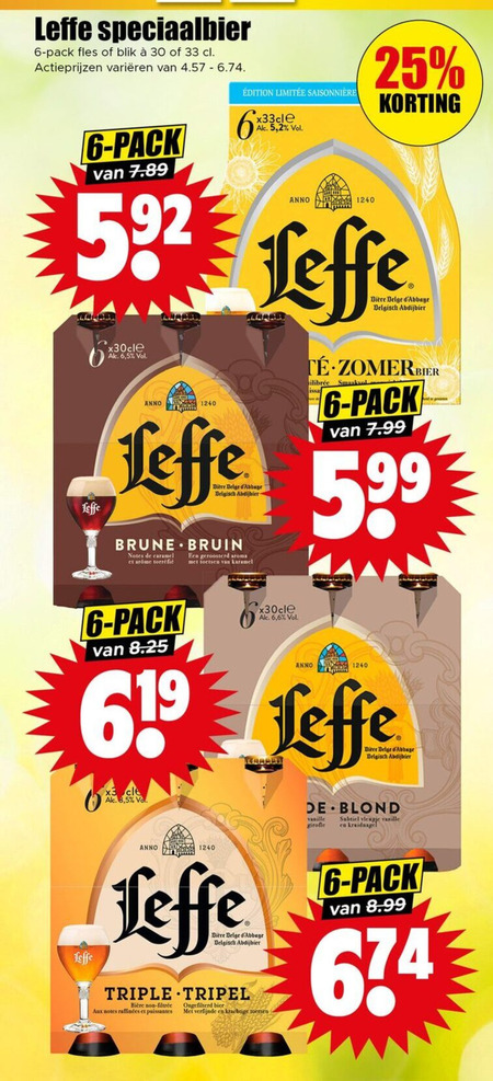 Leffe   blikje bier, speciaalbier folder aanbieding bij  Dirk - details