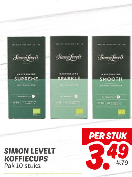 Simon Levelt   koffiecups folder aanbieding bij  Dekamarkt - details