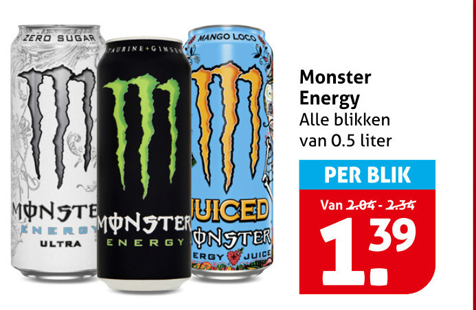 Monster   energiedrank folder aanbieding bij  Hoogvliet - details