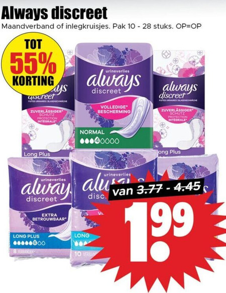Always   inlegkruisjes, maandverband folder aanbieding bij  Dirk - details